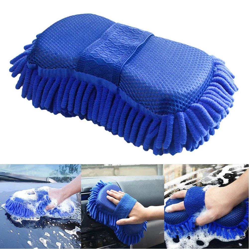 1 Pc Blue Microfiber Chenille Car Wash Sponge Care Washing Brush Pad