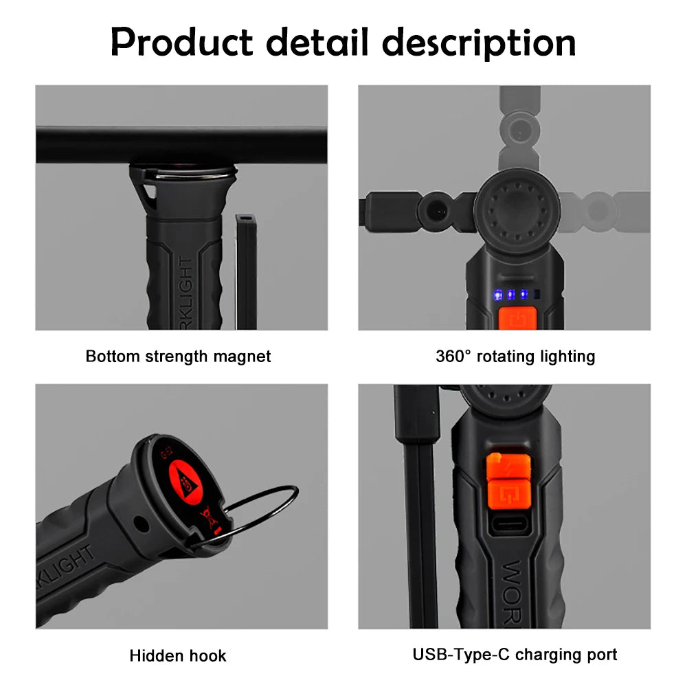 Rechargeable Work Lights LED Folding Flashlight with Magnetic Base COB