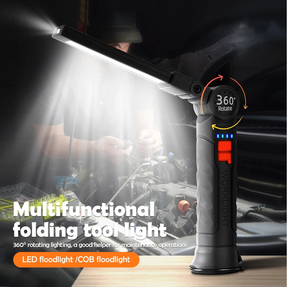 Rechargeable Work Lights LED Folding Flashlight with Magnetic Base COB