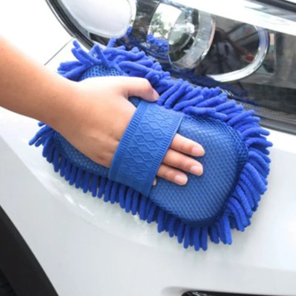 1 Pc Blue Microfiber Chenille Car Wash Sponge Care Washing Brush Pad