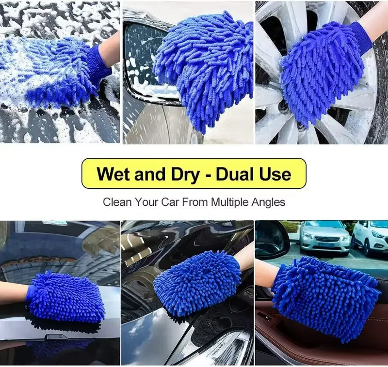 1/2PCS Chenille Plush Gloves for Car Cleaning Thickened Doublesided