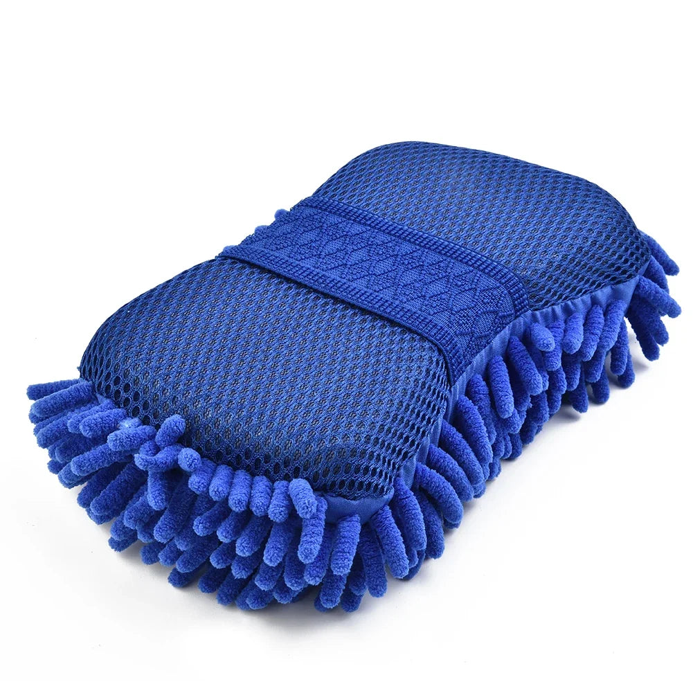 1 Pc Blue Microfiber Chenille Car Wash Sponge Care Washing Brush Pad