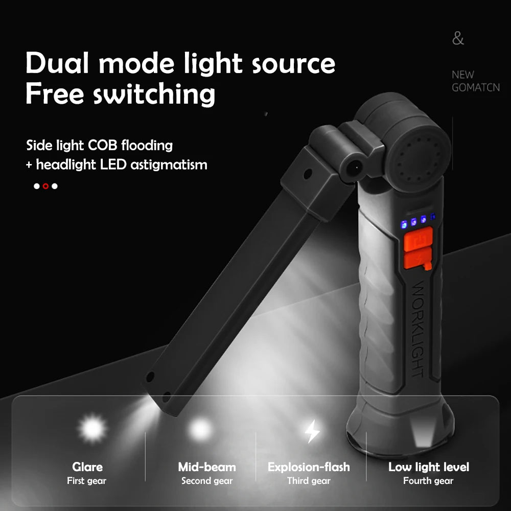 Rechargeable Work Lights LED Folding Flashlight with Magnetic Base COB