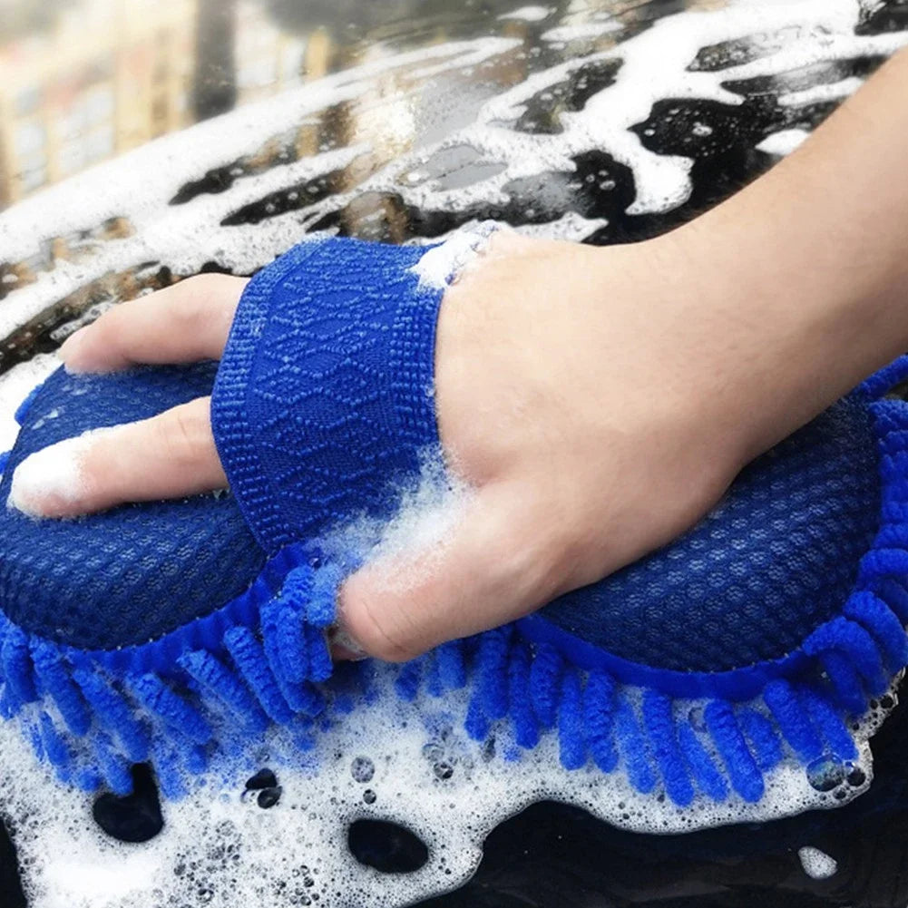 1 Pc Blue Microfiber Chenille Car Wash Sponge Care Washing Brush Pad