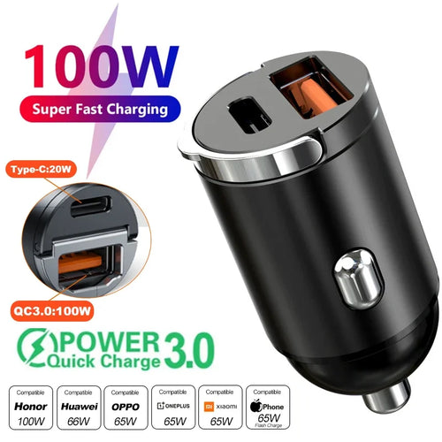 Car 200W Dual Port Mini USB Charger Ultra Fast Charging Cigarette